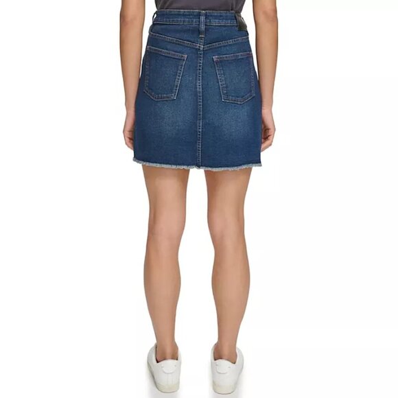 DKNY Jean Skirt Dark Wash Mid Length Denim Skirt Comfort Stretch Sz 10 NWT - Picture 5 of 8